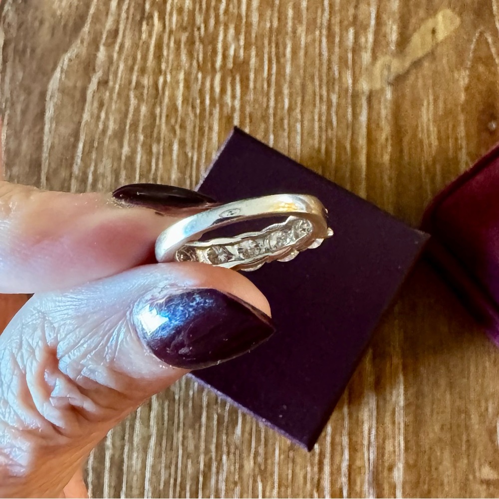 Solid 14k white gold 5 stone anniversary band ring 6.25 - Picture 9 of 16